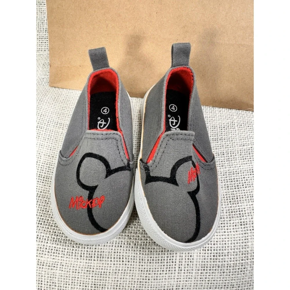 Disney Mickey Mouse Toddler Shoes‎ Size 4 Gray Slip On Sneakers Boys Girls